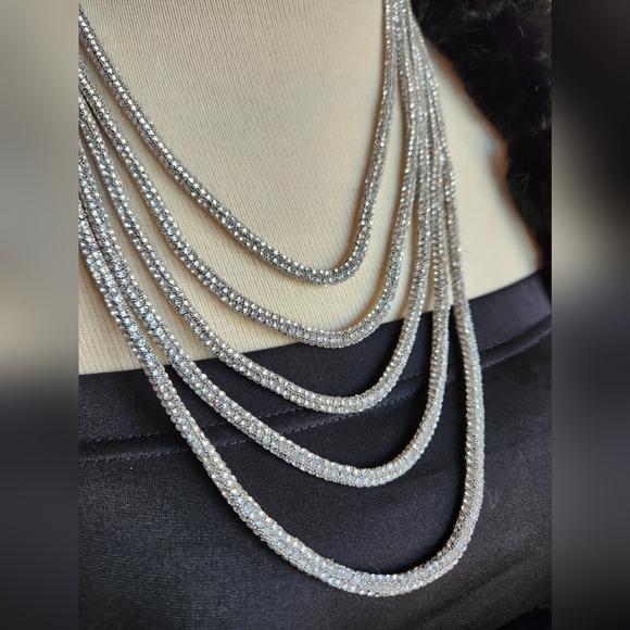 Elegant 4 Strand Silver Layered Necklace - Picture 4 of 17